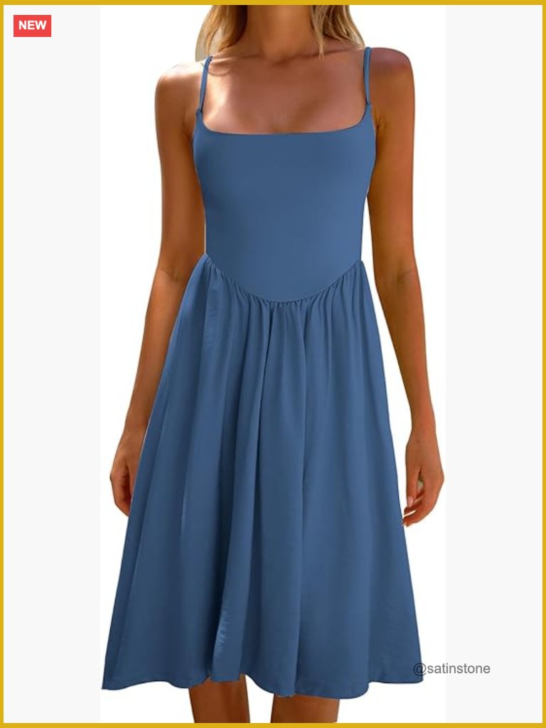 Sleeveless Spaghetti Strap A-Line Midi Sundress Summer